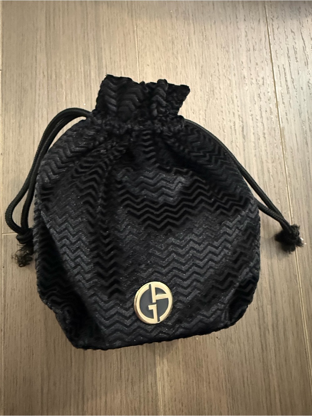 Giorgio Armani Black Velvet Drawstring Pouch with Gold Logo